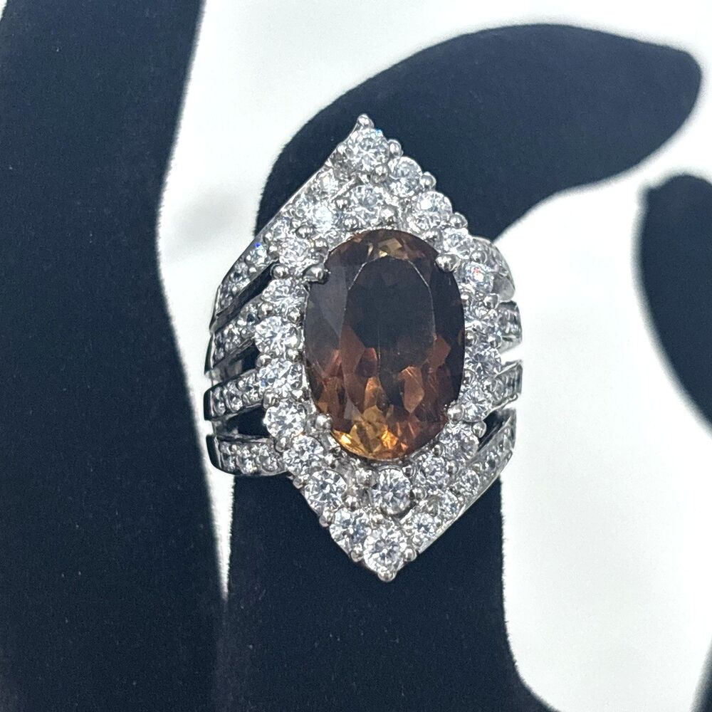 Sterling Silver Ring CZ Split Shank Cocktail Statement Size 6.5